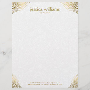 Gold Mandal Corners On White Paisley Background Custom Letterhead