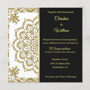 Gold Mandala And Black Wedding Invitation