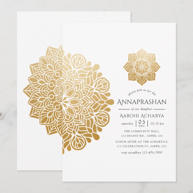 Gold Mandala Annaprashan First Rice Ceremony Invitation (Front/Back)