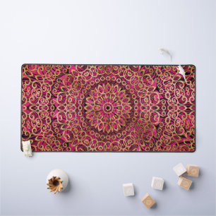 Gold Mandala Art Zen Girly Bright Vibrant Hot Pink Desk Mat