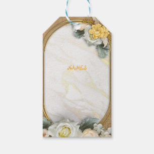 Gold Mandala background with White Roses Gift Tags