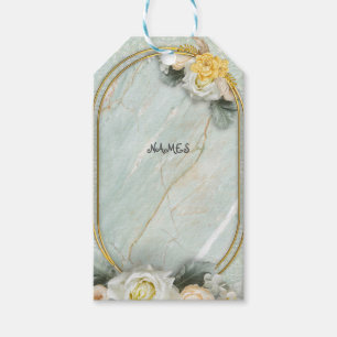 Gold Mandala background with White Roses Gift Tags