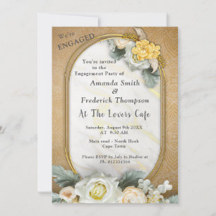 Gold Mandala background with White Roses Invitation