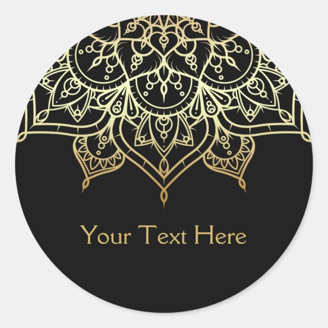 Gold Mandala Black Glam Chic Modern Glam Favour Classic Round Sticker (Front)