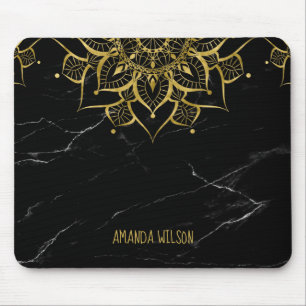 gold mandala black marble mouse mat