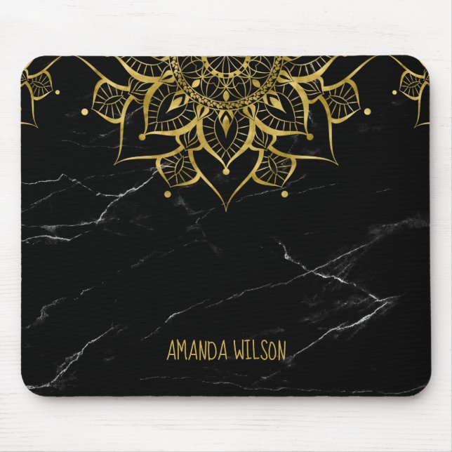 gold mandala black marble mouse mat (Front)