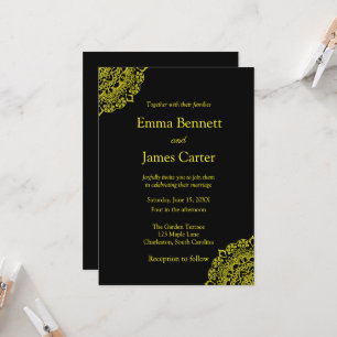 Gold mandala black wedding invitaion