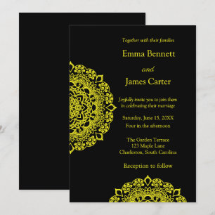 Gold mandala black wedding invitaion