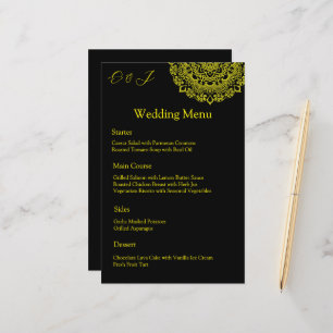 Gold mandala black wedding menu