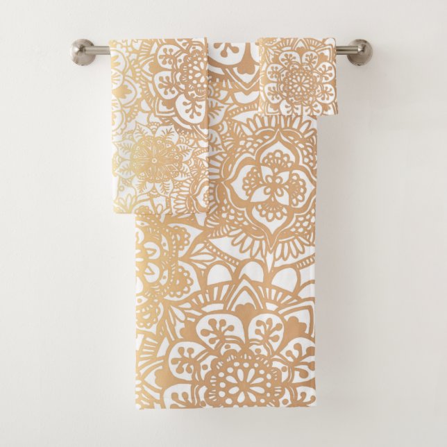 Gold Mandala Boho Chic Bath Towel Set (Insitu)