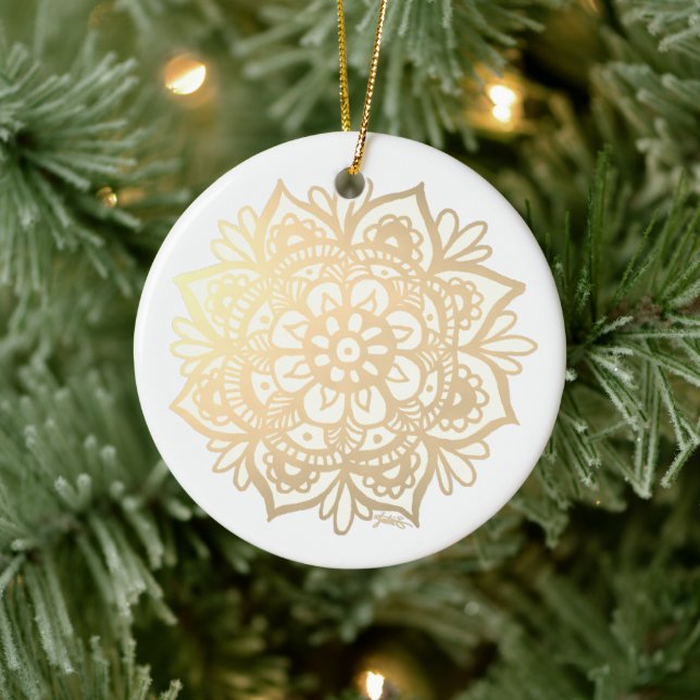 Gold Mandala Boho Chic Flower Ceramic Ornament (Tree)