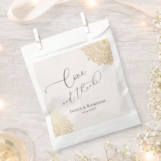 Gold Mandala Cream Wedding  Favour Bag (Clipped)