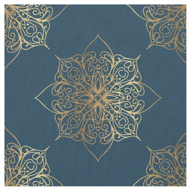 Gold Mandala Damask Pattern Fabric (Close Up)