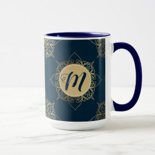 Gold Mandala Damask Pattern & Monogram Mug