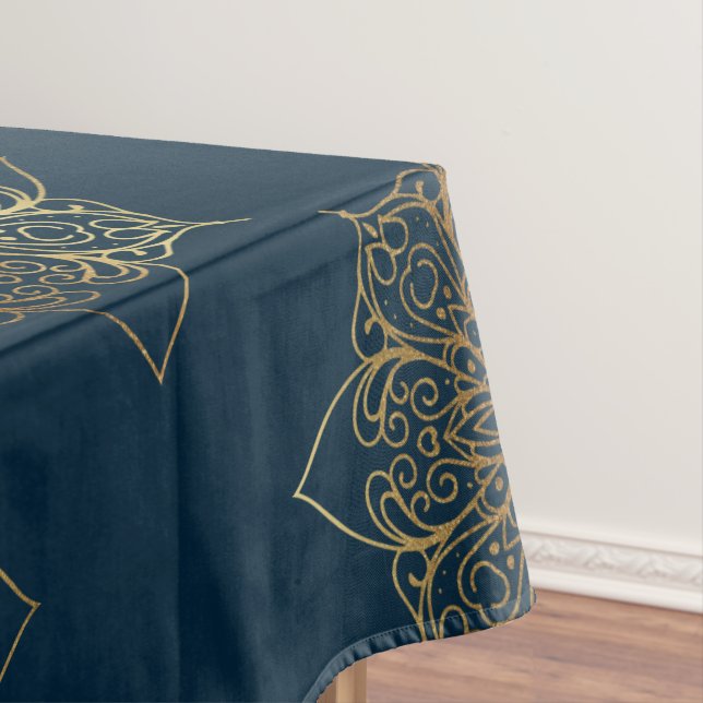 Gold Mandala Damask Pattern Tablecloth (In Situ)