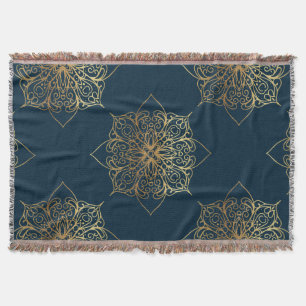 Gold Mandala Damask Pattern Throw Blanket