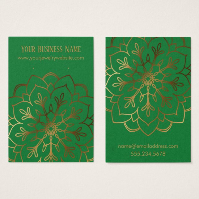 Gold Mandala & Deep Green Earring Holder Display (Front & Back)