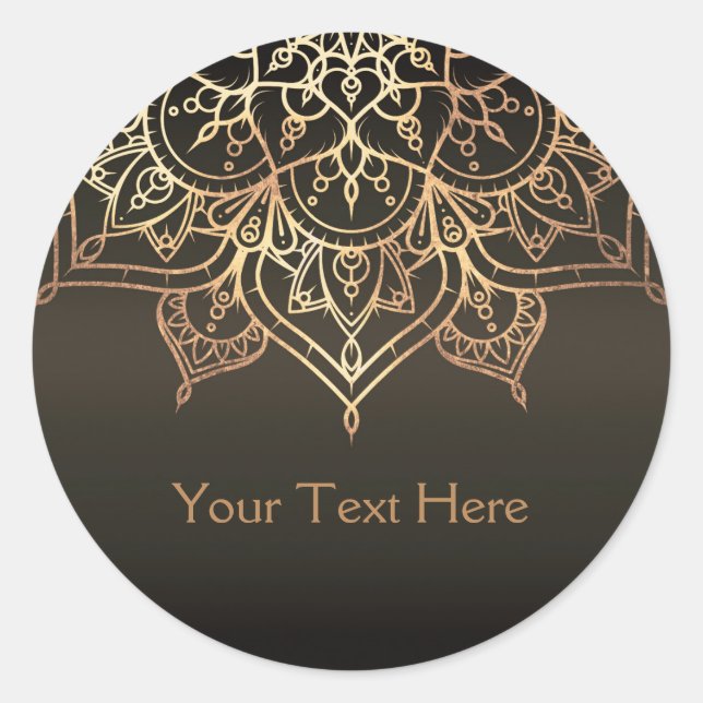 Gold Mandala Earthy Brown Bronze Modern Favour Classic Round Sticker (Front)
