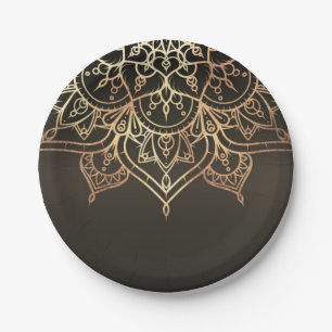 Gold Mandala Earthy Brown Bronze Modern Glam Party Paper Plate