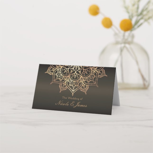 Gold Mandala Earthy Brown Bronze Modern Table Seat Place Card (Front)