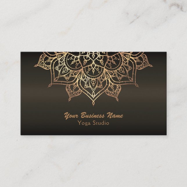 Gold Mandala  Earthy Brown Bronze Modern Yoga Business Card (Front)
