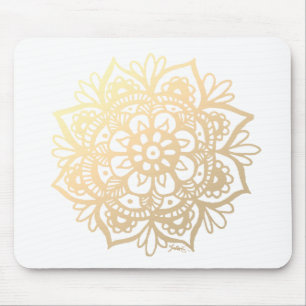 Gold Mandala Flower Mouse Mat