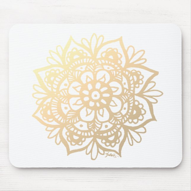 Gold Mandala Flower Mouse Mat (Front)