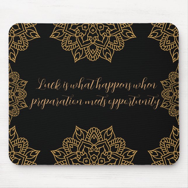 Gold Mandala Flowers with black pattern  Mouse Mat (Front)