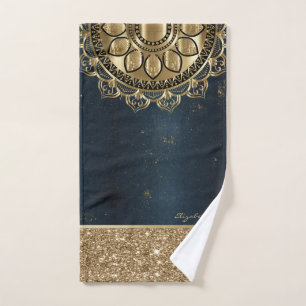 Gold Mandala,Glitter Navy Blue Bath Towel Set