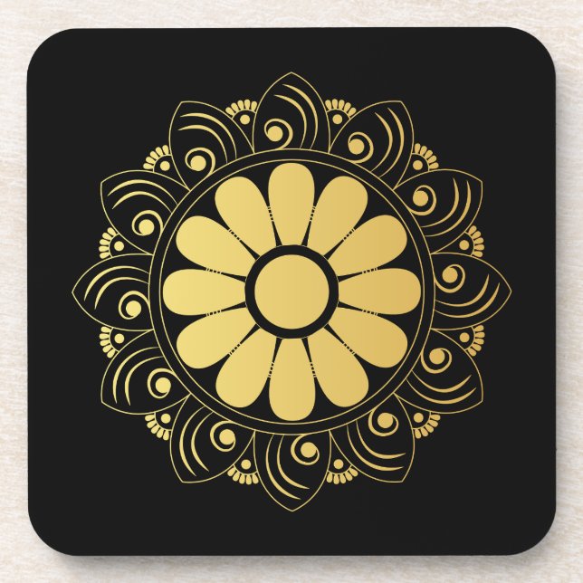 Gold Mandala Hard Plastic Coaster (Front)