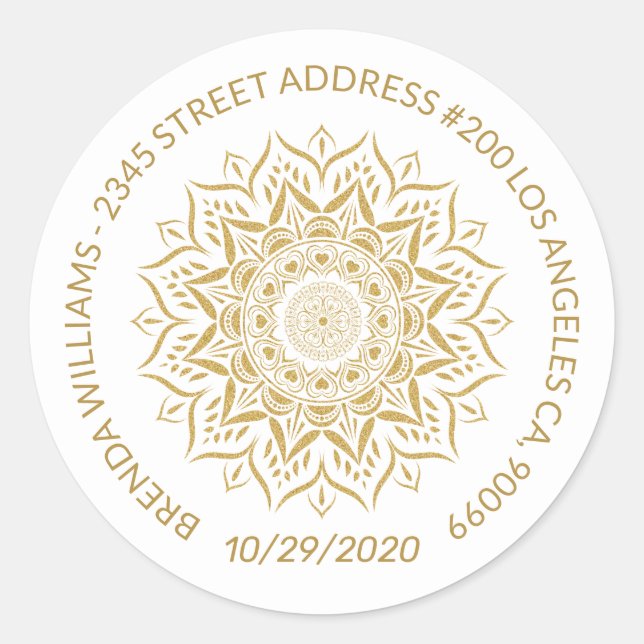 Gold mandala hearts and swirls classic round sticker (Front)