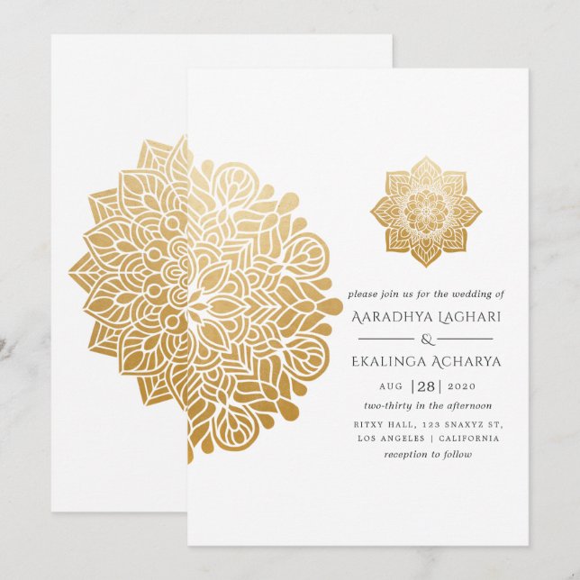 Gold Mandala Indian Wedding Invitation (Front/Back)