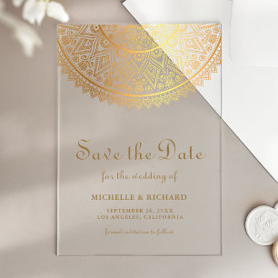 Gold Mandala Indian Wedding Save the Date Acrylic Invitations