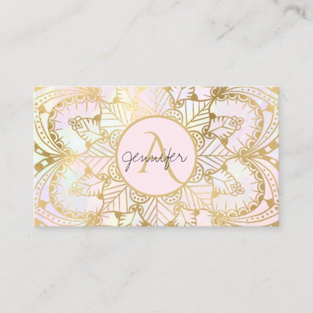 Gold Mandala Iridescent Holographic Yoga Business Card (Front)
