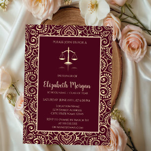 Gold Mandala Law School Burgundy Graduation Invitation