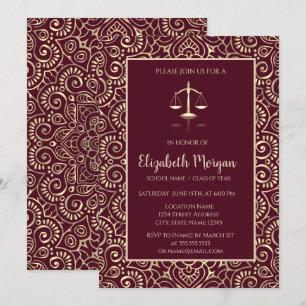 Gold Mandala Law School Burgundy Graduation Invitation