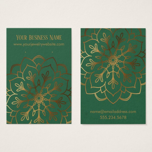 Gold Mandala & Leaf Green Earring Holder Display (Front & Back)