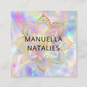 Gold Mandala Lotus Pastel Gradient yoga instructor Square Business Card