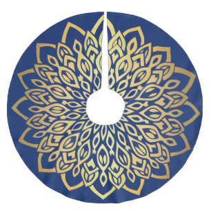Gold Mandala Navy Blue Christmas Brushed Polyester Tree Skirt