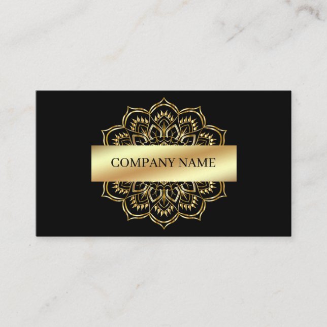 Gold Mandala On Black Background Business Card (Front)