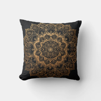 Gold Mandala on Black Pillow