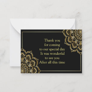 Gold Mandala On Black Thank You Card