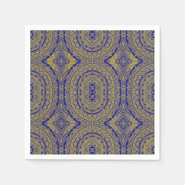 Gold Mandala On Blue Napkin (Front)