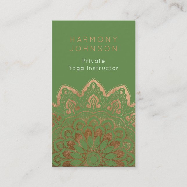 Gold Mandala on Green Yoga Business Card (Front)