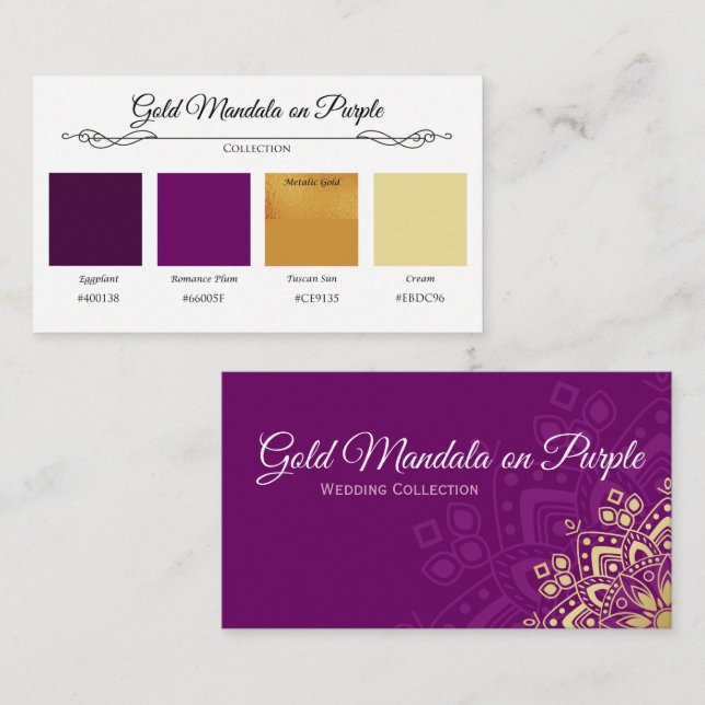 Gold Mandala on Purple Eggplant Plum Colour Card (Front/Back)