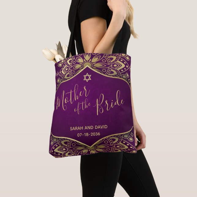 Gold Mandala on Purple Mother of the Bride Tote Bag (Close Up)