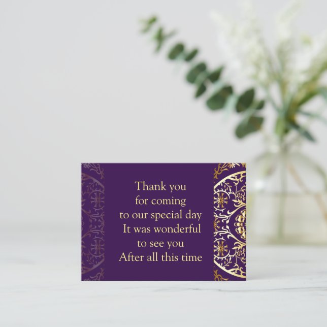 Gold Mandala On Purple Thank You Card (Standing Front)