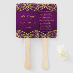 Gold Mandala on Purple Wedding Order of Service Hand Fan