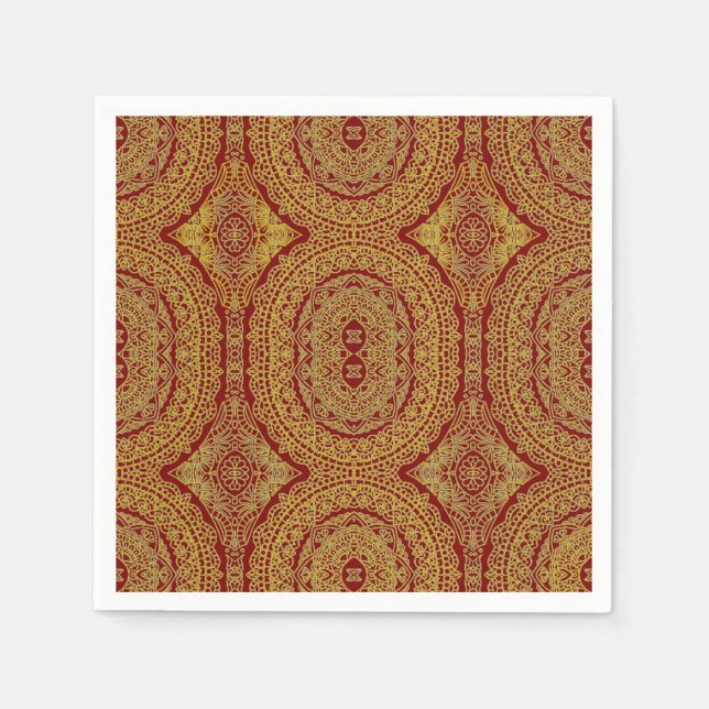 Gold Mandala On Red  Napkin (Front)