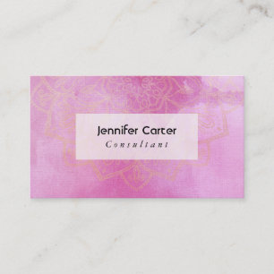 Gold Mandala Over Textured Deep Pink Watercolor 2 Business Card